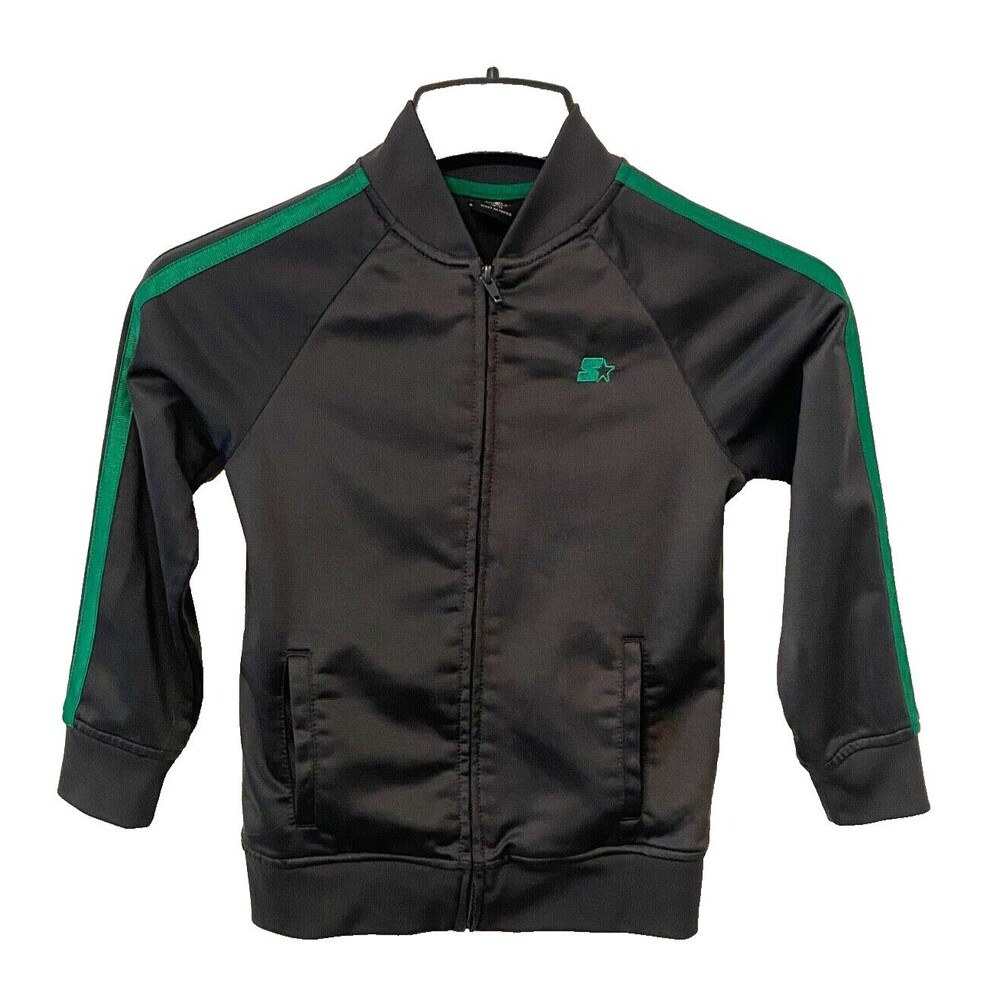 STARTER Track Jacket Kids Boys Size S (6-7) Full Zip Athletic Gray Green Striped